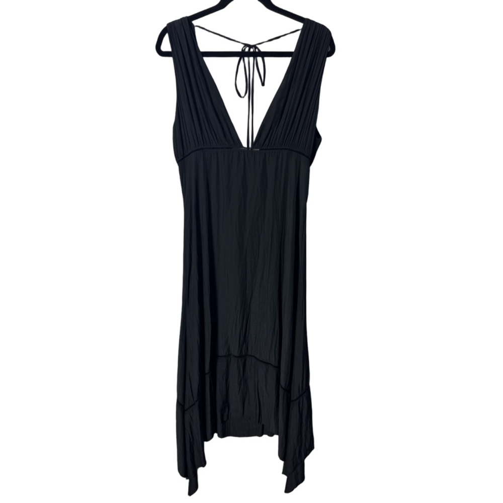 CALVIN RUCKER Black V-Neck ruffled raw hem Midi Dress size medium